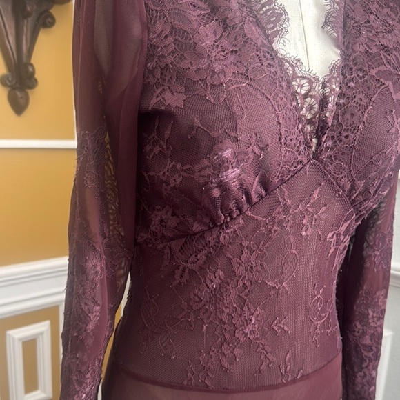 Elegant Lace Bodysuit in Deep Burgundy - Picture 5 of 16